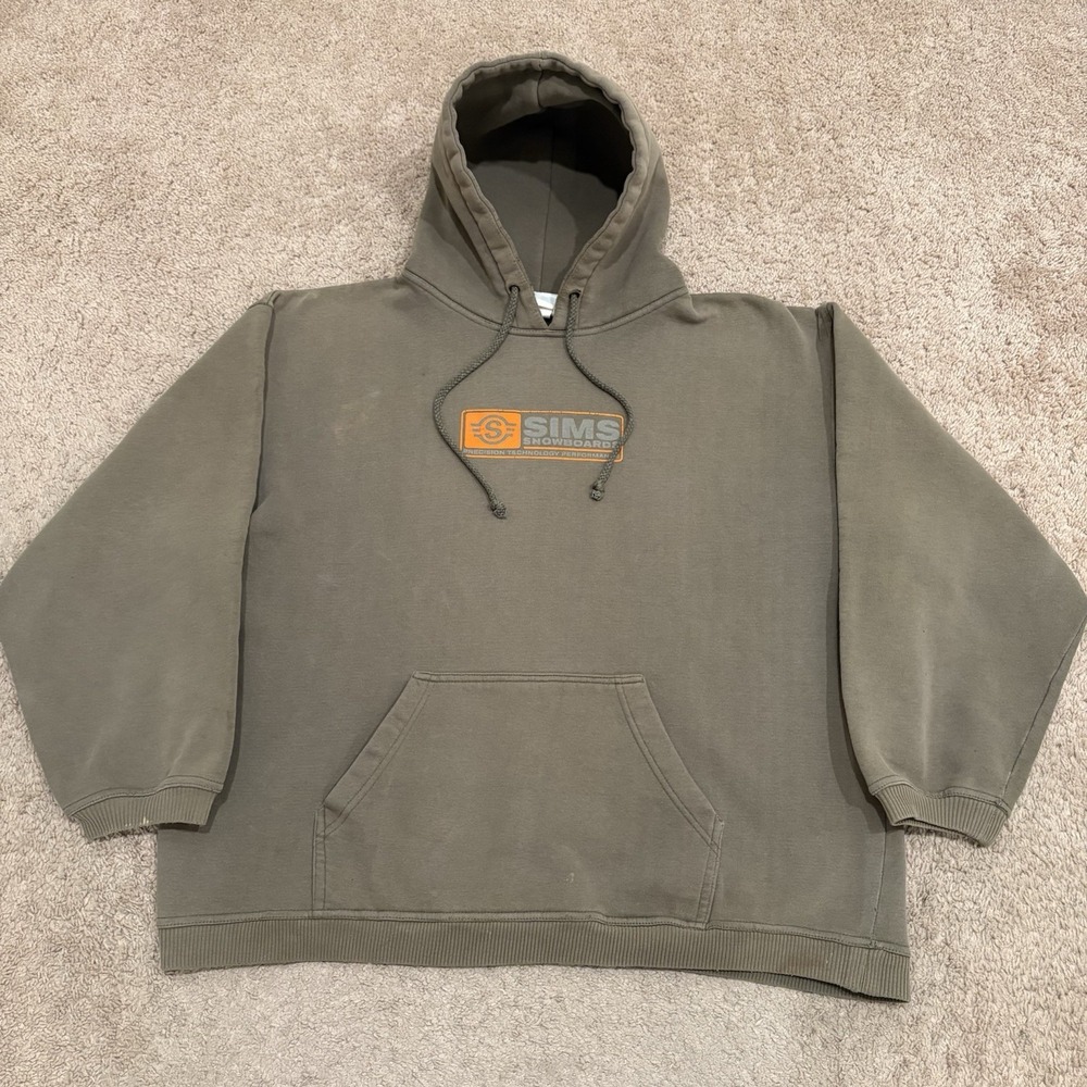 Vintage SIMS Snowboards Hoodie Men's XL Brown Precision Technology Y2K Skate
